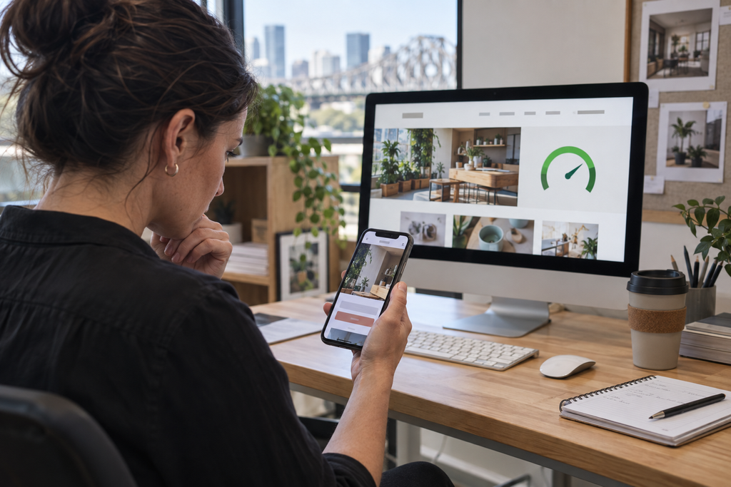 Brisbane business owner testing mobile website performance despite a strong desktop speed score